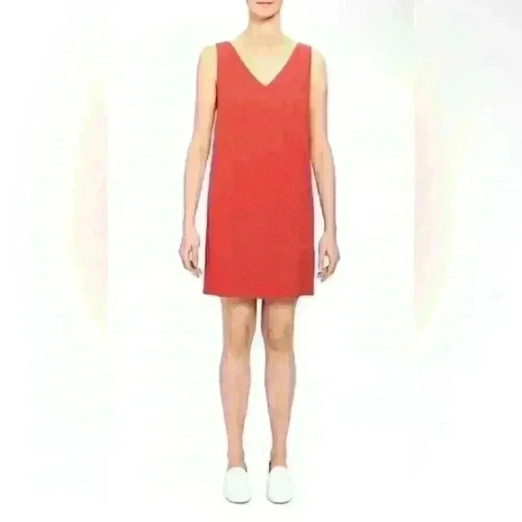NWT Theory V-neck Shift Light Cranberry Rosina Mini Dress Sz 6 - Picture 2 of 8